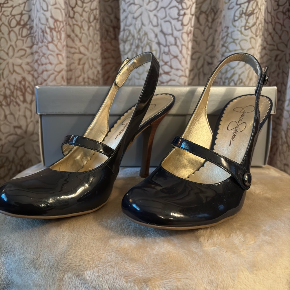Jessica Simpson Navy Patent  Slingback Heels